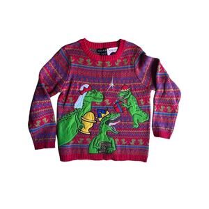 Blizzard Bay Kids Boy T REX Dinosaurs Embroidered Christmas Sweater Size Medium
